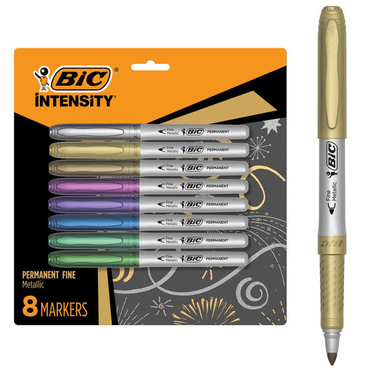 BIC Marking Permanent Marker, Metallic, Fine Point, Assorted Colors, 8-Count