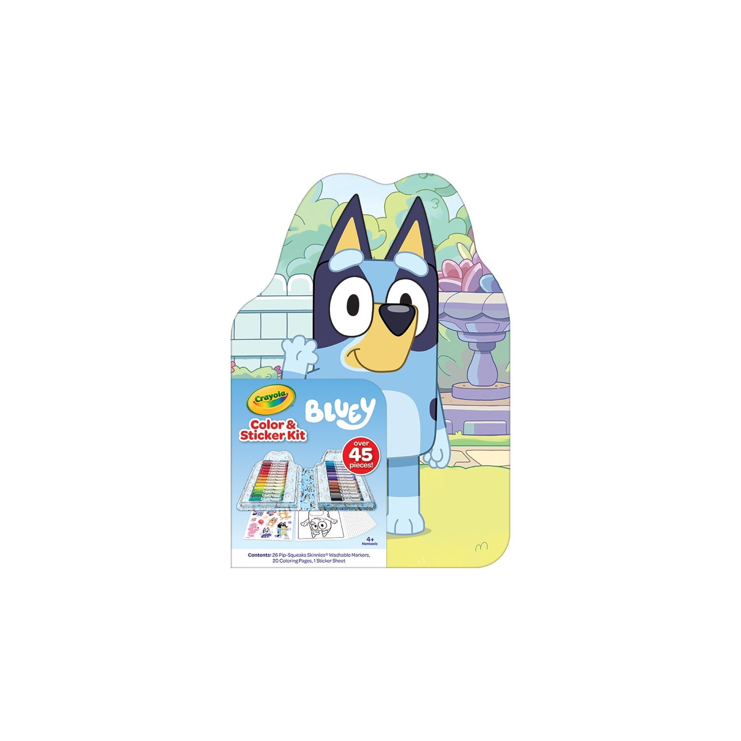 Crayola Bluey Art Kit for Kids (45pcs), Coloring Book and Stickers, Travel Activity Set, Bluey Toys & Gifts for Kids