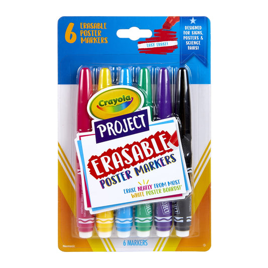 Crayola Erasable Poster Markers, Poster Board Markers, 6 Ct, School Supplies for Teens, Arts & Crafts Supplies, Gift