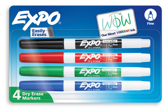 EXPO Dry Erase Markers, Fine Tip, Assorted Colors, 4 Count
