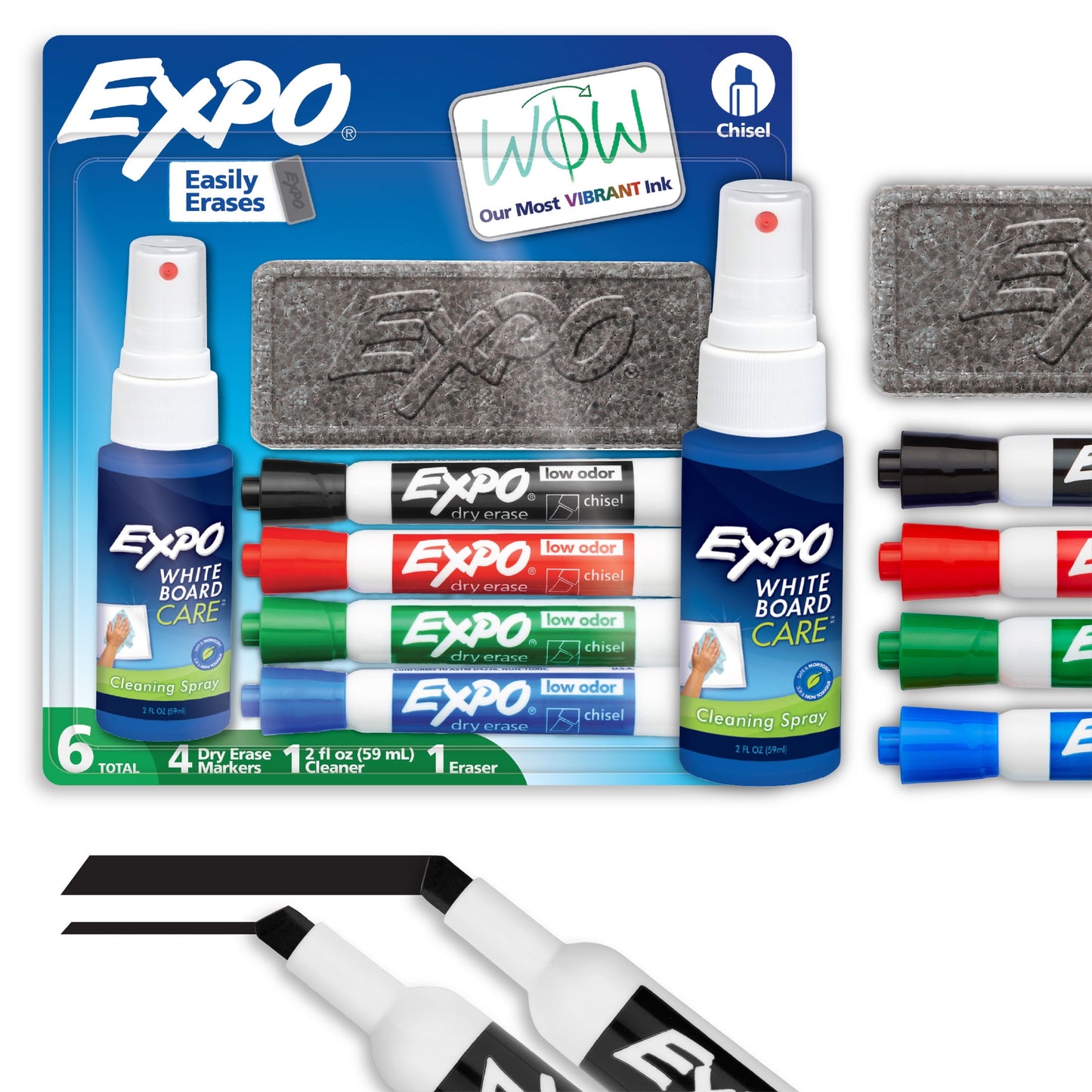 EXPO Dry Erase Markers Kit, Includes Eraser, Spray Cleaner, 6 Count