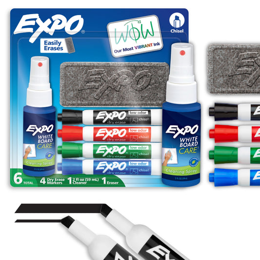 EXPO Dry Erase Markers Kit, Includes Eraser, Spray Cleaner, 6 Count