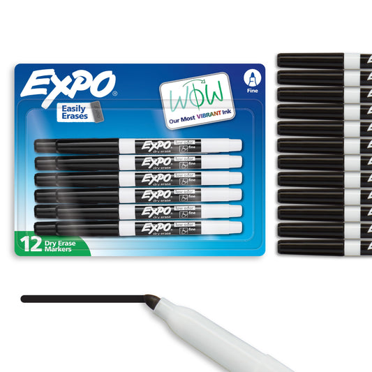 EXPO Dry Erase Markers, Black, Fine Tip, 12 Count