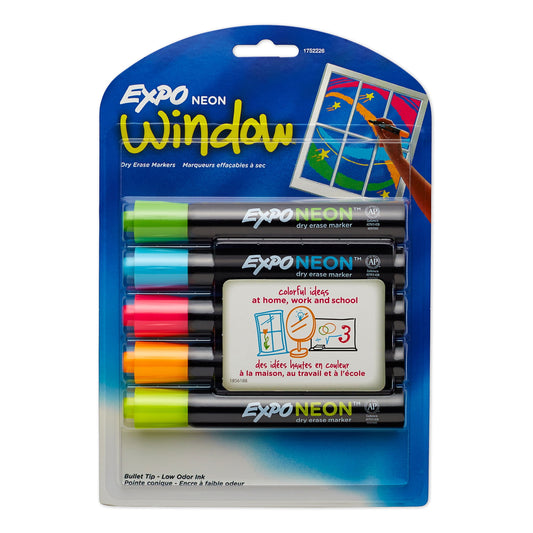 Expo Neon Dry Erase Markers, Bullet Tip, Assorted Colors, 5 Count