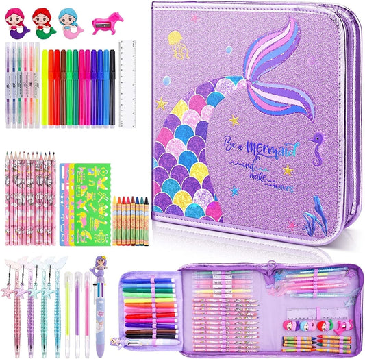 JYPS Mermaid Art Craft Kit for Kids, Glitter Fruit Scented Markers Set (56 Count)