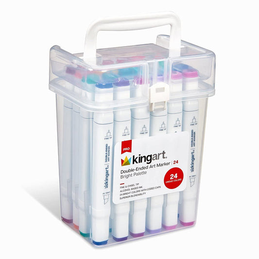 KINGART&reg; PRO Double-Ended Art Alcohol Markers, 24 Bright Palette Colors with Both Fine & Chisel Tips and Superior Blendability