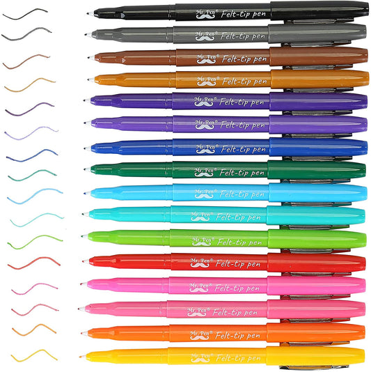 Mr. Pen- Felt Tip Pens, 16 Pack, Colored Felt Tip Pens, Marker Pens, Felt Pens, Felt Tip Markers, Felt Markers, Felt Tip Pens Assorted Colors, Felt Tip Marker Pens, Felt Tip Pens Fine Point