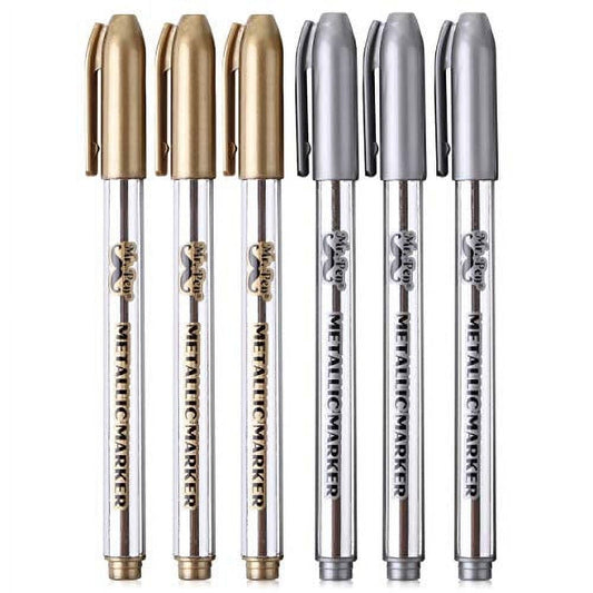 Mr. Pen- Metallic Paint Markers, 6 Pack, Silver and Gold, Silver Paint Marker, Gold Ink Pen
