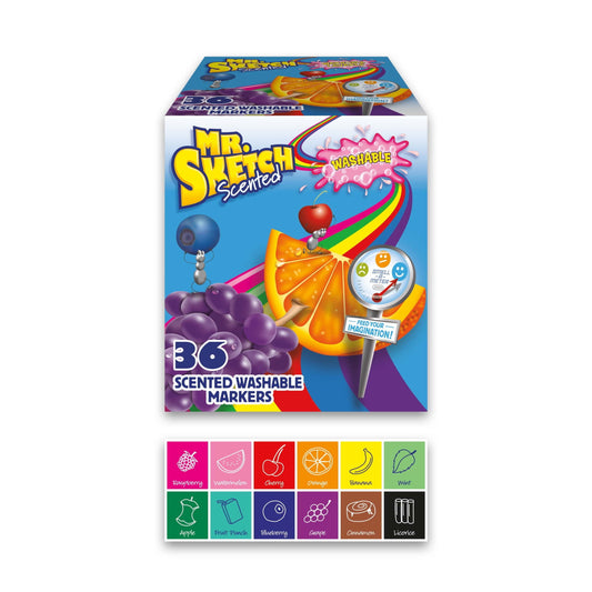 Mr. Sketch Scented Washable Markers, Chisel Tip, Assorted Colors, 36 Count