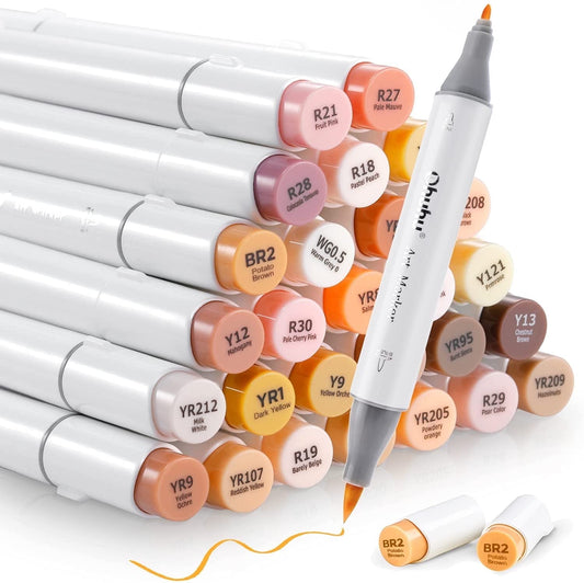 Ohuhu 36 Skin Tone Alcohol Markers, Dual Tip Brush & Fine, Refillable, for Artists & Coloring, Honolulu B