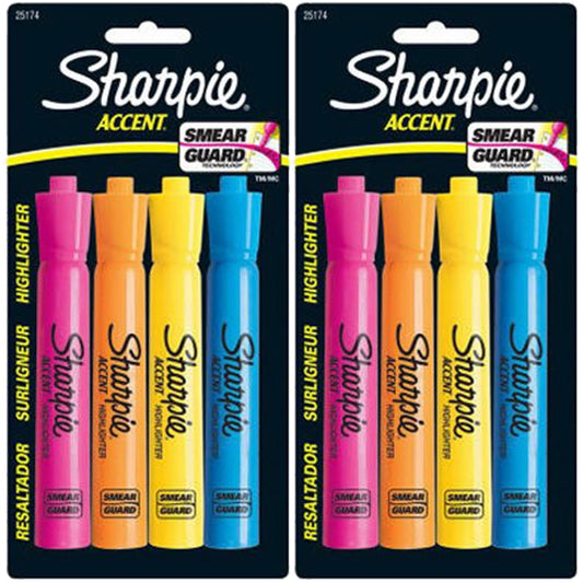 Pack of (2) Sharpie Accent Tank-Style Highlighters, 4 Colored Highlighters
