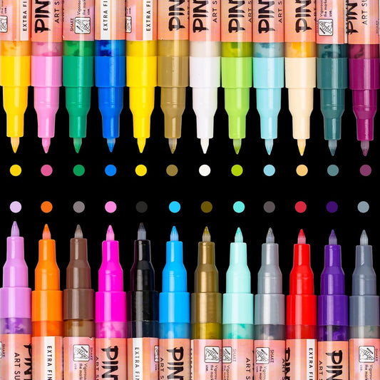 Pintar: Acrylic Paint Markers: Extra Fine Tip .7mm, 24 Pack-Bright Opague Colors, Glossy Finish, Japanese Ink Multi-Surface Pens, Premium Art Supplies