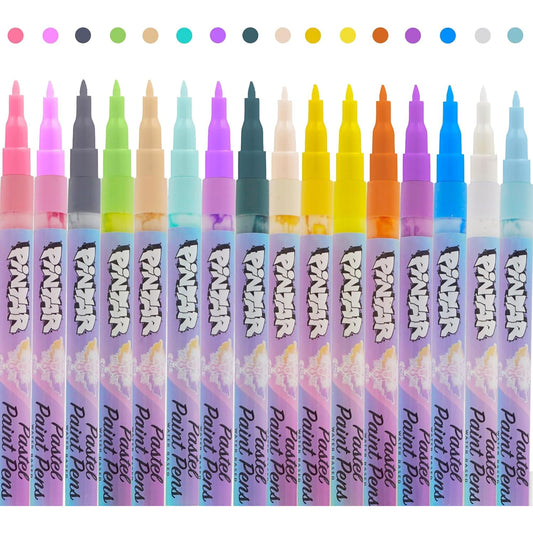 Pintar: Acrylic Paint Markers: Pastel - Extra Fine Tip .7mm, 16 Pack - Subtle Opague Colors, Japanese Ink Multi-Surface Pens, Premium Art Supplies