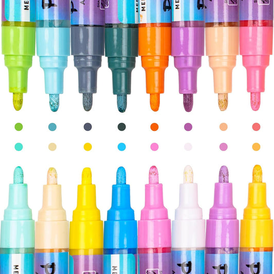 Pintar Art Pastel Acrylic Paint Pens, Medium Point Tip Brush Pens & Fabric Markers, 16 Count