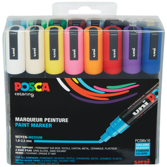 Posca 16-Color Paint Marker Set, PC-5M Medium