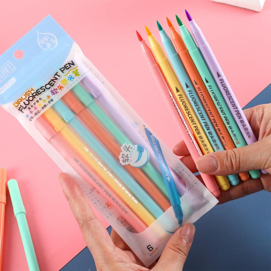 SDJMa Mild Highlighters assorted Colors,Mild Fluorescent colors markers for Underlining Highlighting,Fine Point Tips 6 colors（10ml）