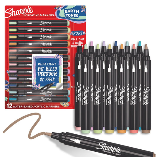 Sharpie Creative Markers, Earth Tones, Water-Based Acrylic Markers, Bullet Tip, Assorted Colors, 12 Count