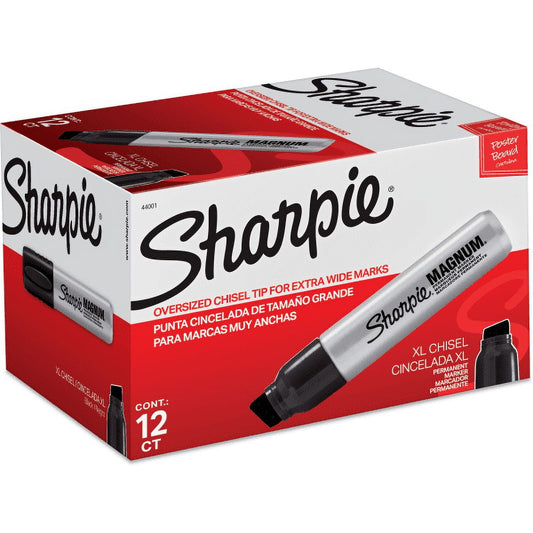 Sharpie® Magnum Permanent Markers, Chisel Tip, Silver Barrel, Black Ink, Set Of 6 Markers