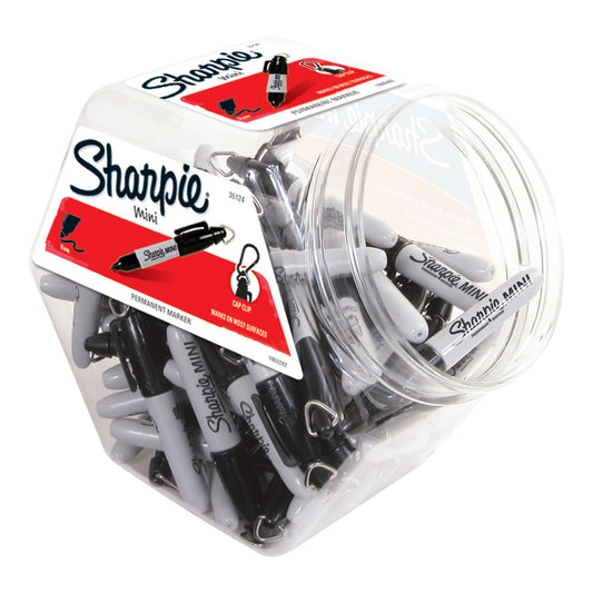 Sharpie® Mini Permanent Markers, Fine Point, Gray Barrel, Black Ink, Canister Of 72 Markers