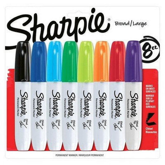 Sharpie Permanent Markers, Chisel Tip, Assorted Colors, 8 Count