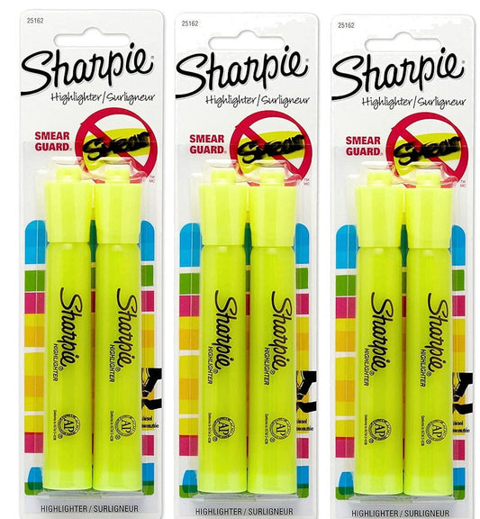 Sharpie Smear Guard Highlighter, 2 Ct 1.3 oz (3 pack)