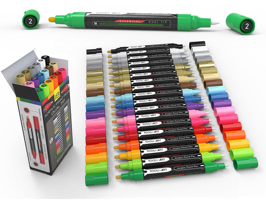 Tooli-Art Acrylic Paint Pens Assorted Multicolor Vibrant Markers with Double Sided Extra Fine And Medium Tip Marker Set of 18