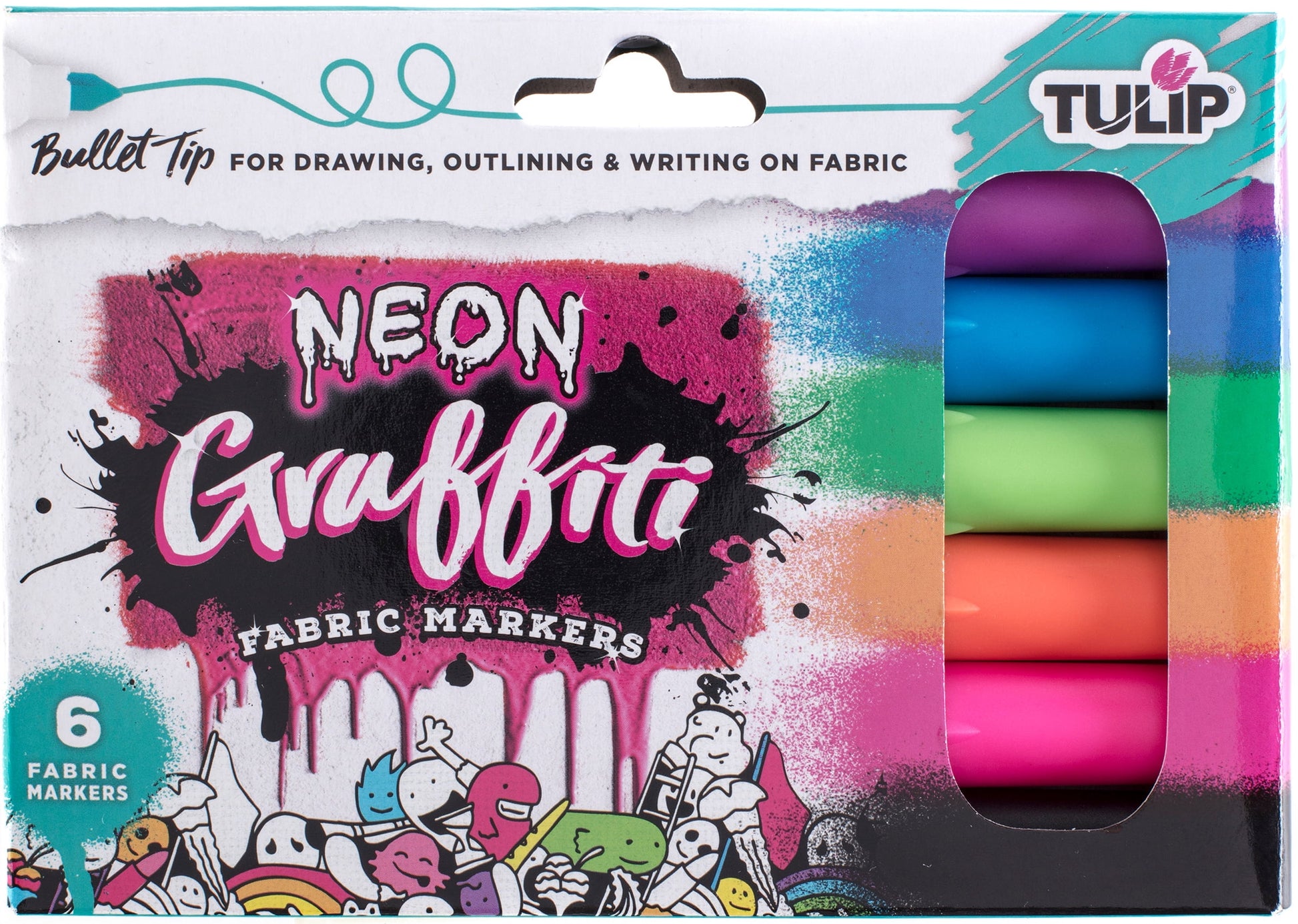 Tulip Bullet Tip Fabric Markers: Neon, 6 pack