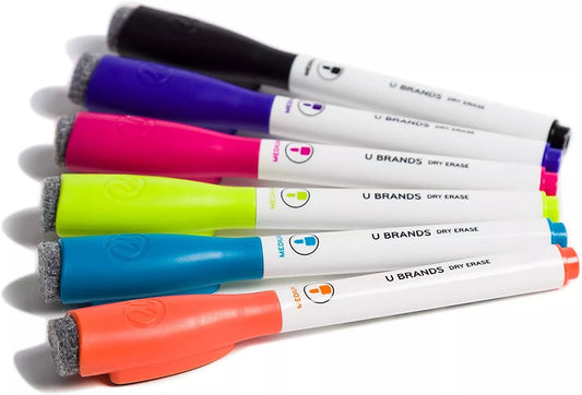 U Brands Low Odor Magnetic Dry Erase Markers With Erasers, Medium Point, Assorte