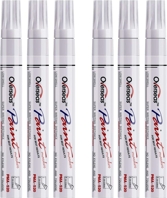 White Paint Markers Pens - Single color 6 Pack Permanent Oil Based Paint Pen, Medium Tip, Quick Dry and Waterproof Marker for Rock, Wood, Fabric, Plastic, Canvas, Glass, Mugs, Canvas, Glass