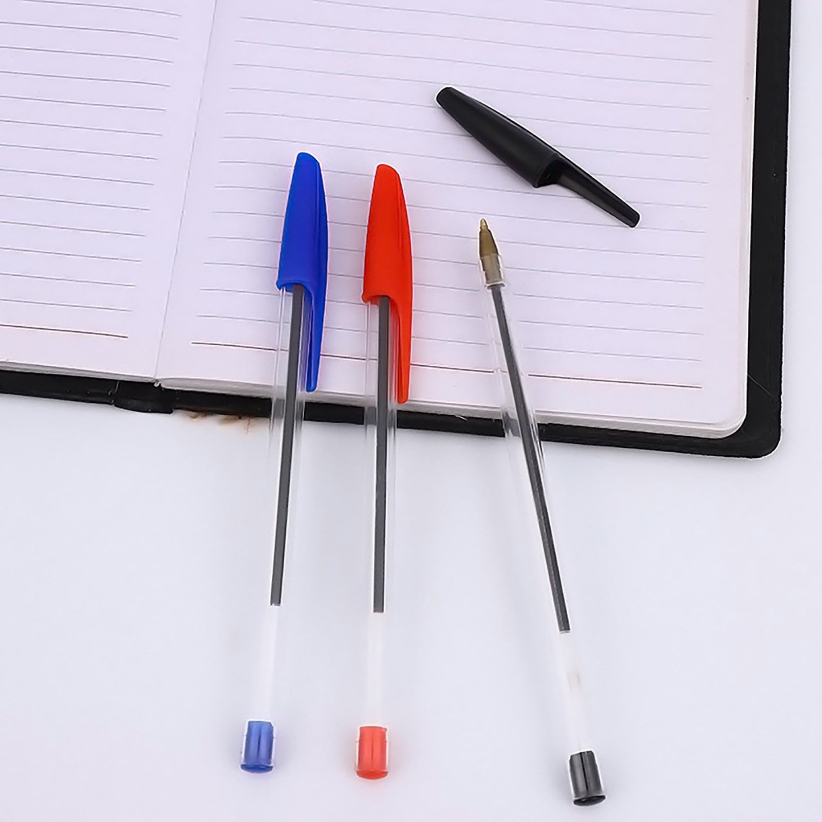 12-Pack Ballpoint Pens Red, Black & Blue Ink (1ml)Tri-Color Ballpoint Pens Set Multi-Color Pens,Smooth Writing Point Pens Convenient Multi-Color Pens Journaling Fine Point Pens for Home(Clear)