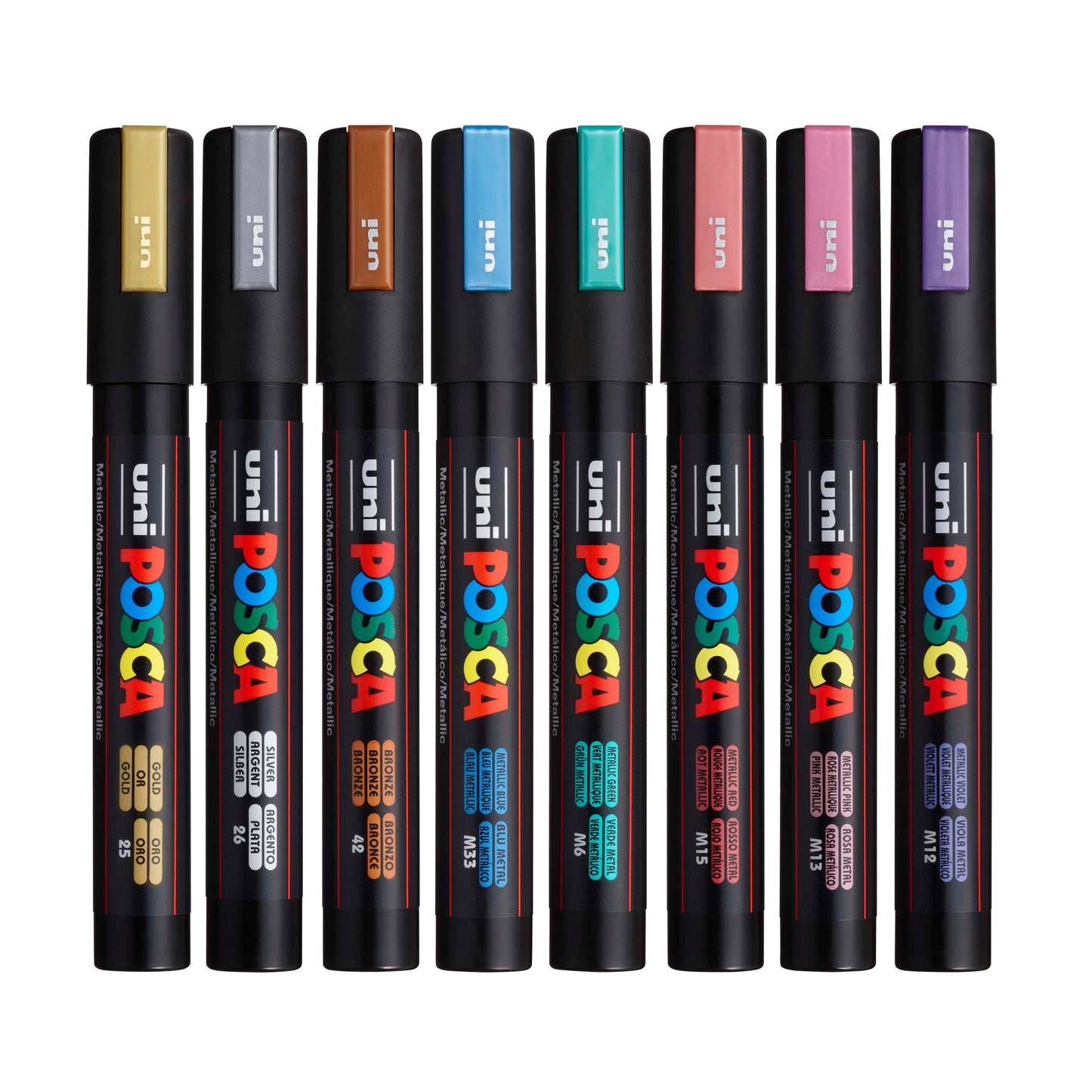 uni® POSCA PC-5M Water-Based Paint Markers, Reversible Medium Tip (1.8-2.5mm), Metallic Colors, 8 Pack
