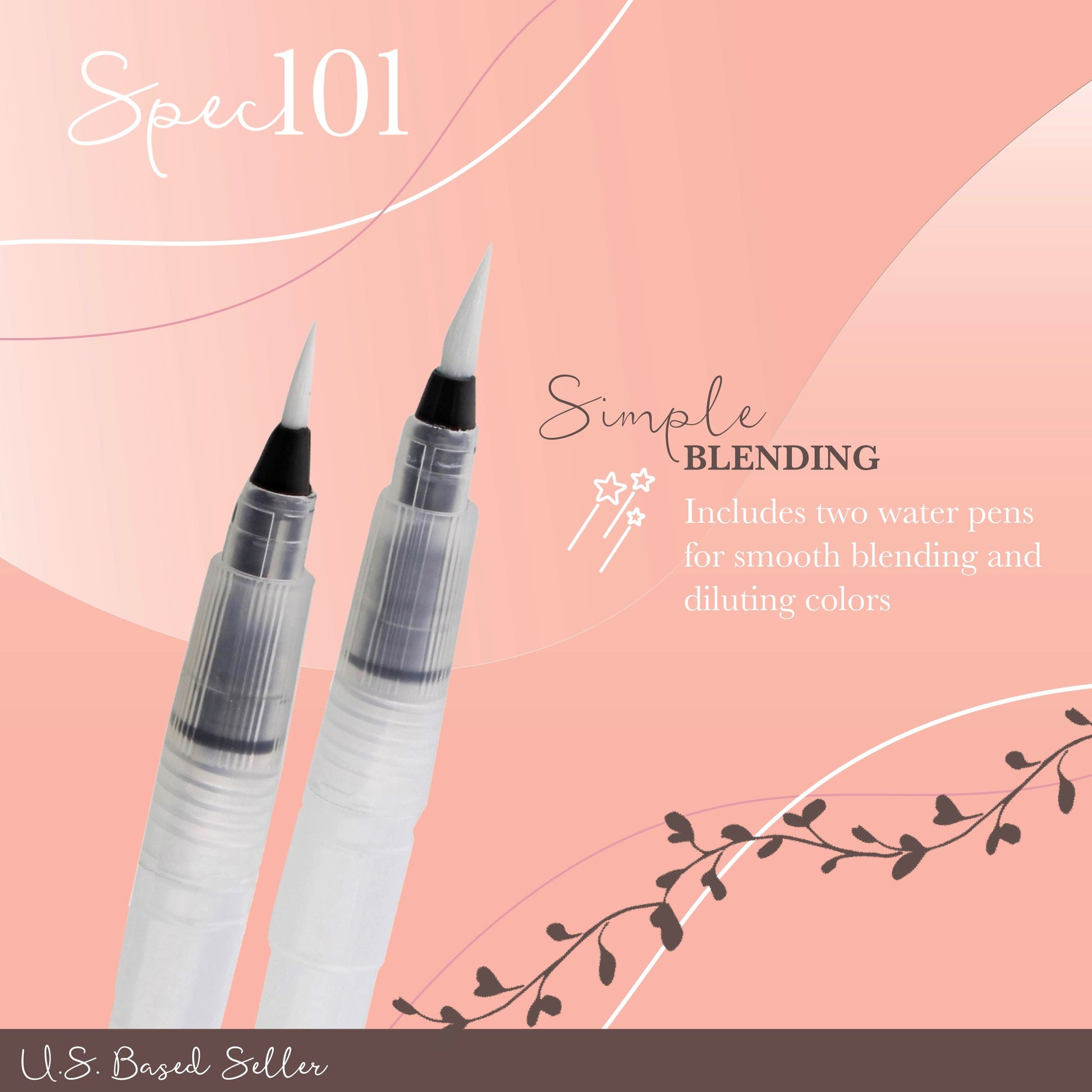 Spec101 Watercolor Pens Brush Set - 24 Watercolor Brush Markers and 2 Blend Pens