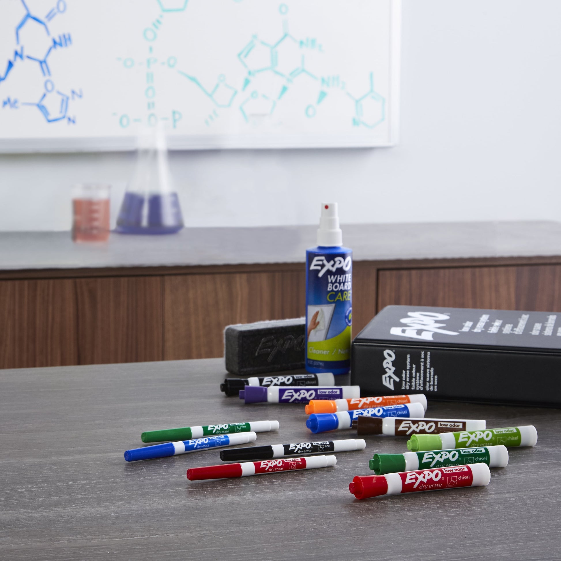Expo® Low Odor Dry Erase Markers, Chisel Tip, Blue, 12 Count
