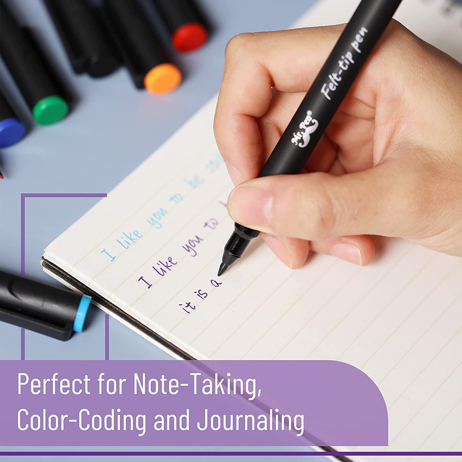 Mr. Pen- Pens, Felt Tip Pens, Pens Fine Point, Pack of 8, Fast Dry, No Smear, Colored Markers