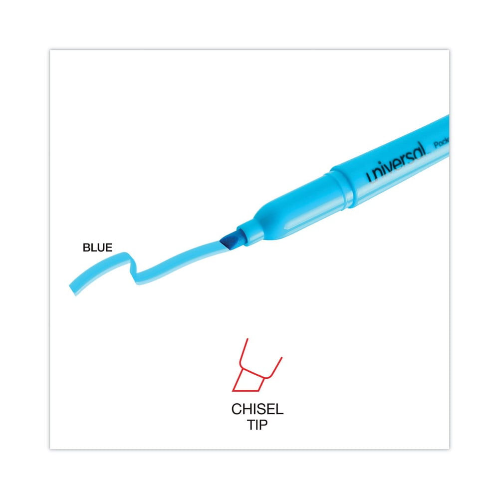 Universal Pocket Clip Highlighter, Chisel Tip, Fluorescent Blue Ink, Dozen -UNV08854