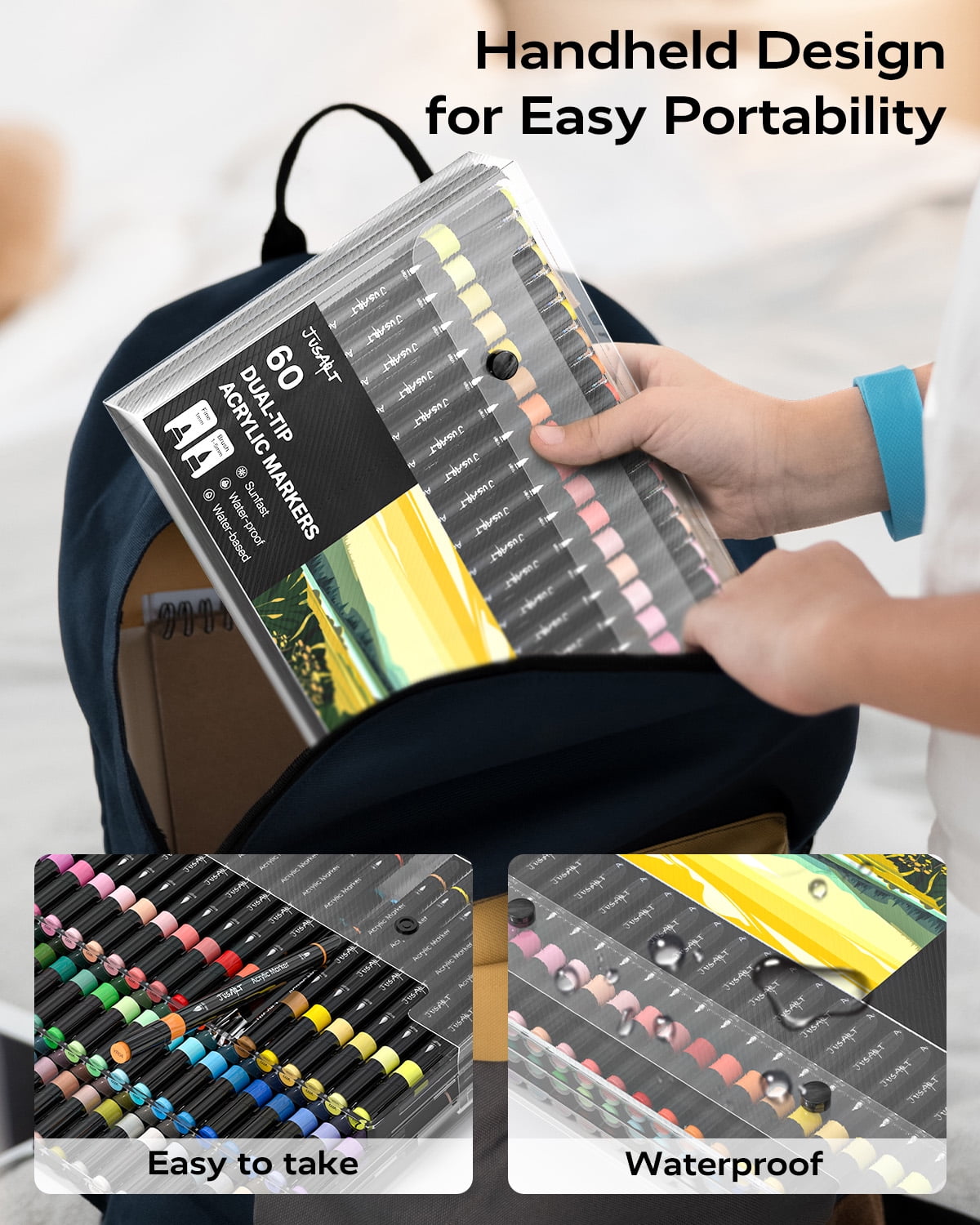 JusArt 48 Colors Markers, Dual Tip with Brush Tip and Fine Tip，for Rock, Wood, Egg, Canvas, Glass, Stone, Ceramic, DIY Crafts Professional Art Supplies