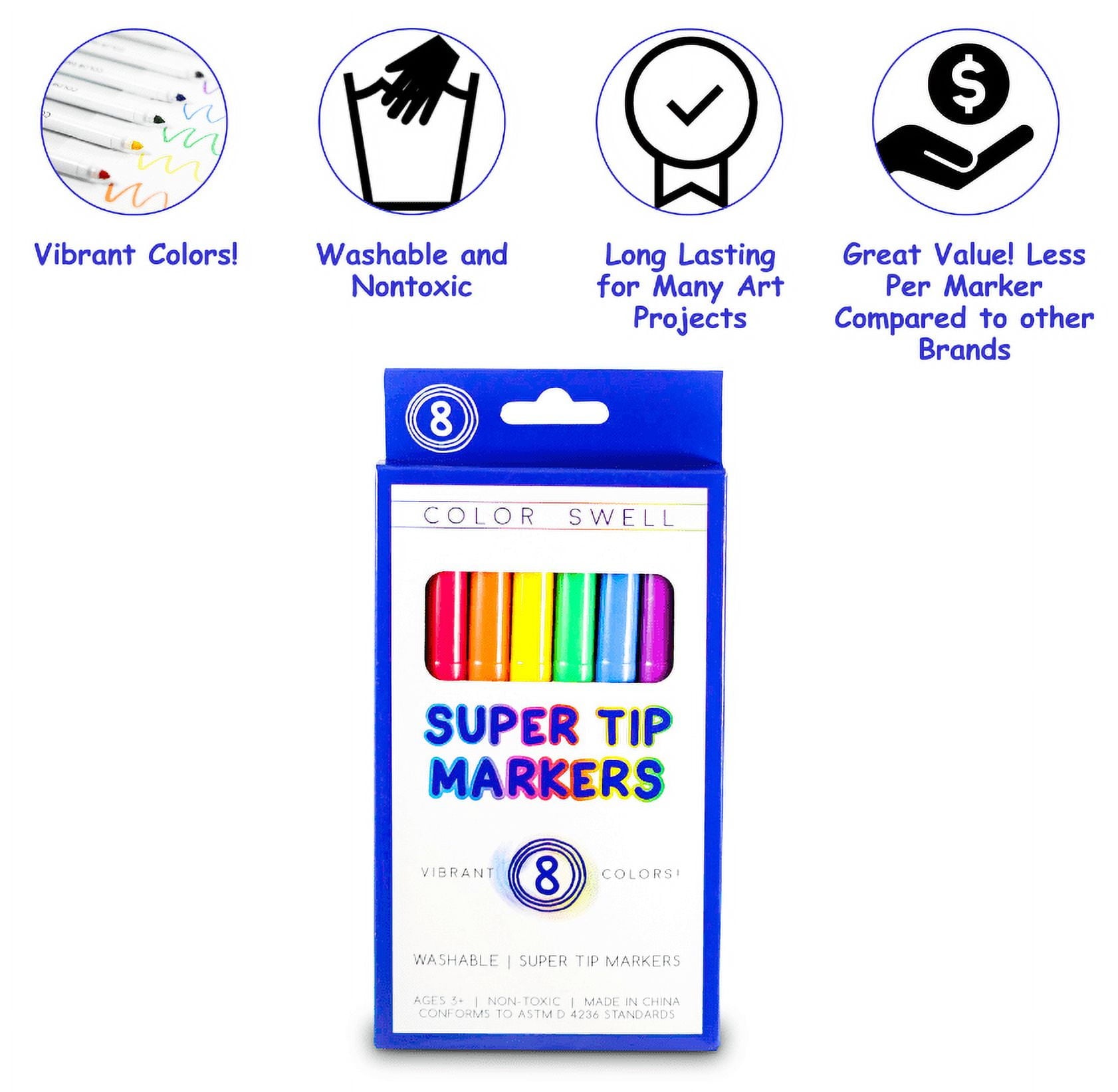 Color Swell Washable Super Tip Markers, Value Pack, 320 Count, 40 Pack