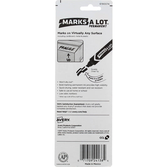 Marks-A-Lot Jumbo Chisel Tip Permanent Marker, Black 1 ea (Pack of 3)