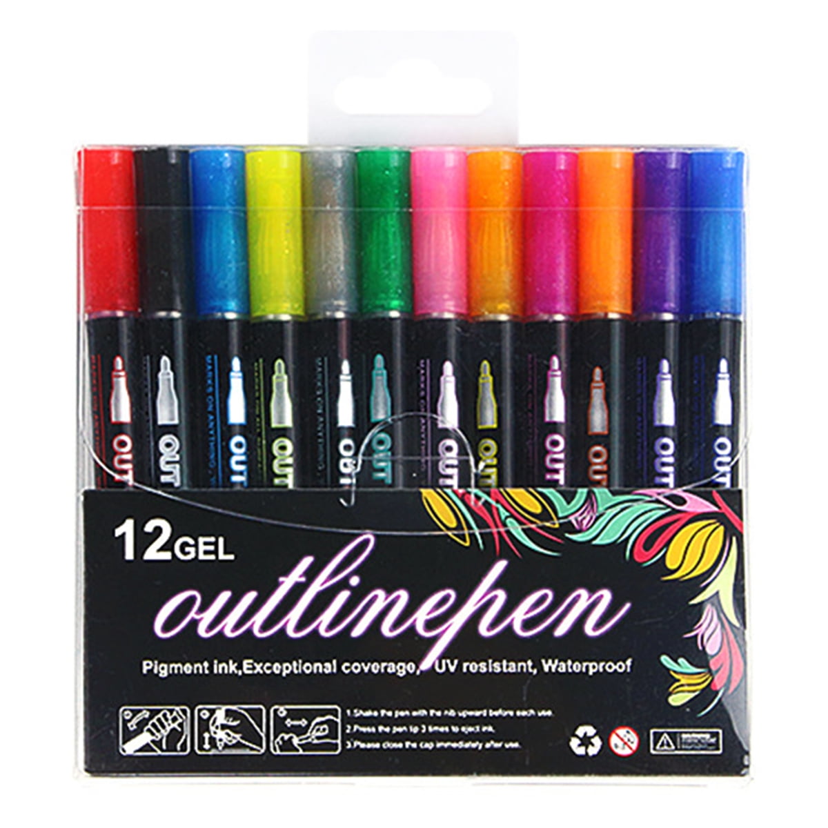12 Colors Shimmer Outline Markers, Double Line Metallic Pen Set Sparkle Self-Outline Doodle Marker Acrylic Marker Pen
