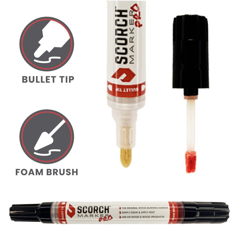 Scorch Marker Pro - Wood Burning Marker, 2 in 1 Pyrography Pen, Woodburning Tool for Crafts, Stencils & Letters, DIY Pen Kit with Brush & Bullet Tips, for Wood Burning Projects 1 Pc