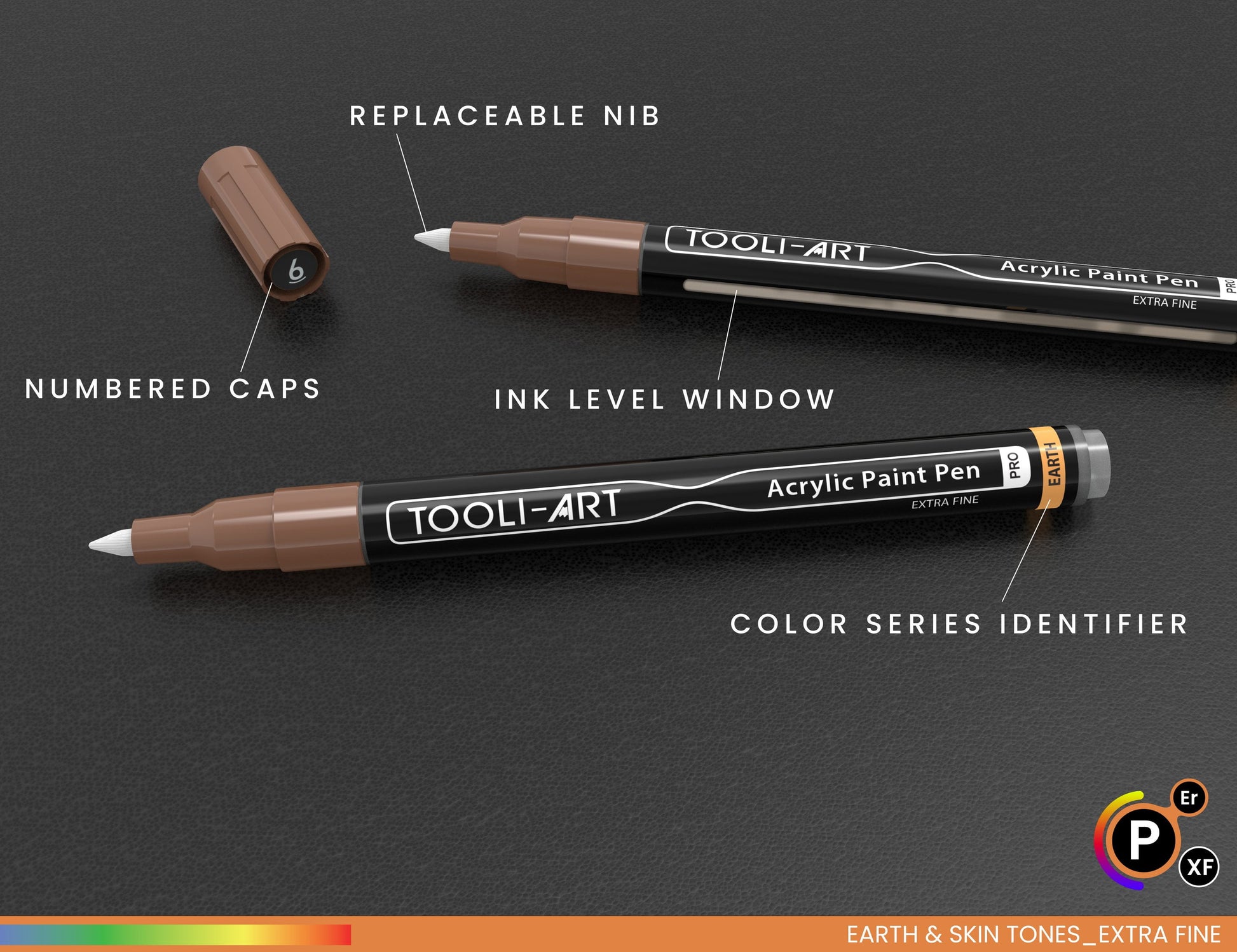 Tooli-Art Acrylic Paint Pens Skin and Earth Tones Marker Set 0.7mm Extra Fine Tip For Rock Painting, Canvas, Most Surfaces with Non-Toxic, Quick Dry Marker Set of 36