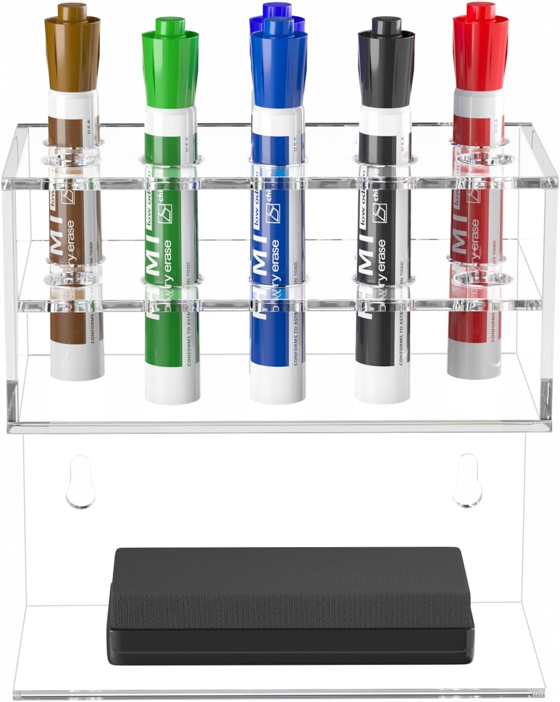 NIUBEE Dry Erase Whiteboard Magnetic Marker Holder Wall Mounted with 10 Marker Slots & Eraser Holder, Clear Acrylic Marker Organizer Stand for Fridge Whiteboard Locker, Wall Pen Pencil Marker Shelf