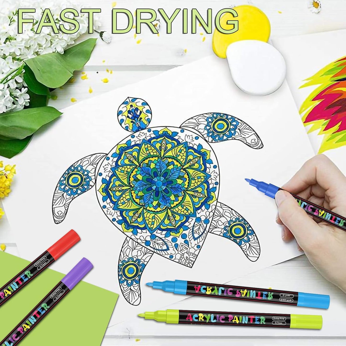 24 Colors Acrylic Paint Pens, Art Set Acrylic Paint Markers, Fabric Markers for Textile, Canvas, Rock, Glass, Wood, Paper, DIY, Extra Fine