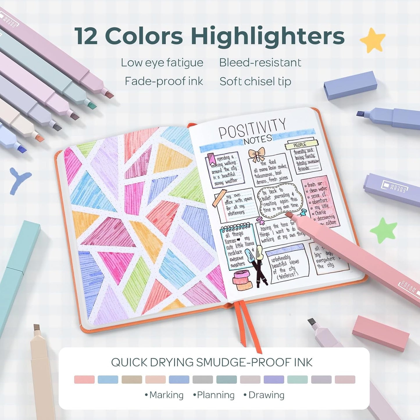 Nicpro 39Pcs Aesthetic Supplies with Big Capacity Pen Case, 12 Colors Chisel Tip Cute Highlighters, 5 Quick Dry Retractable Black Ink Pens, 6 Pastel 0.5 & 0.7 mm Mechanical Pencil