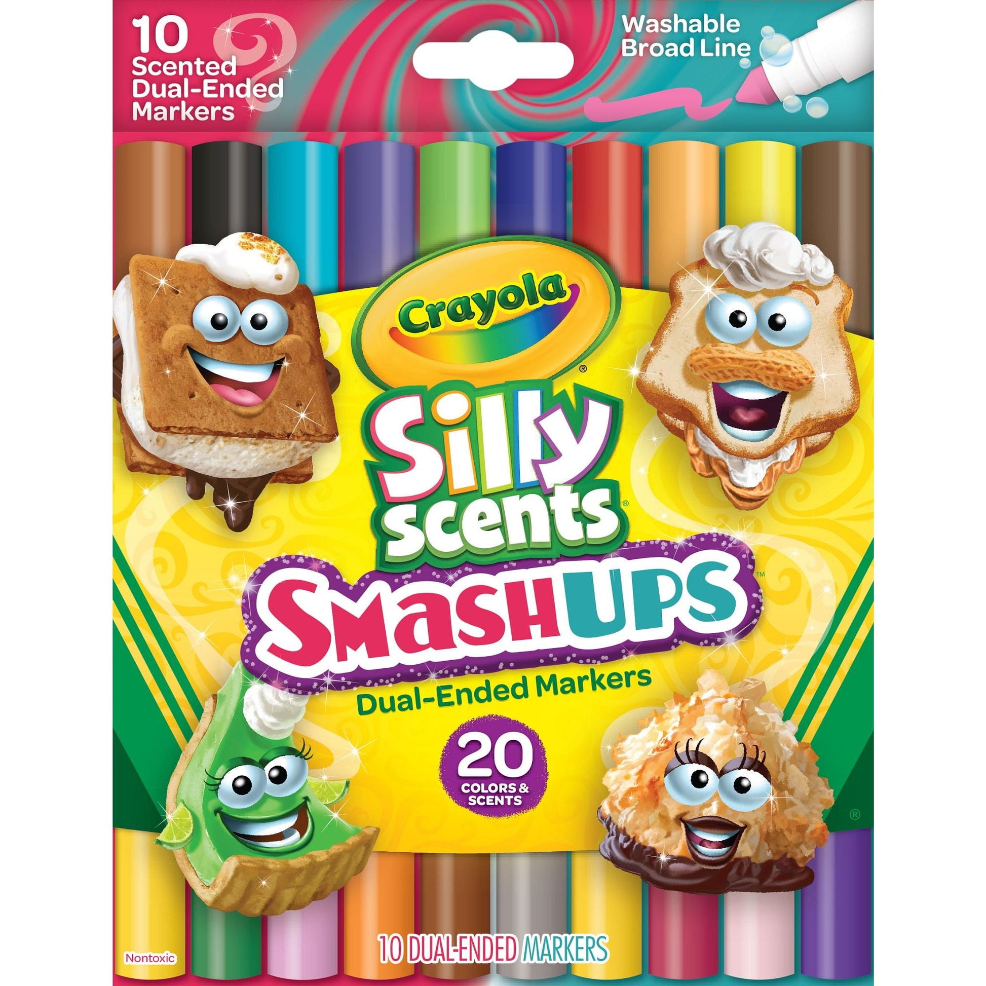 (4 pack) Crayola Washable Silly Scents Markers, Broad Line Markers, Smash Ups, Sweet Scented School Supplies, 20 Colors, Gifts for Kids