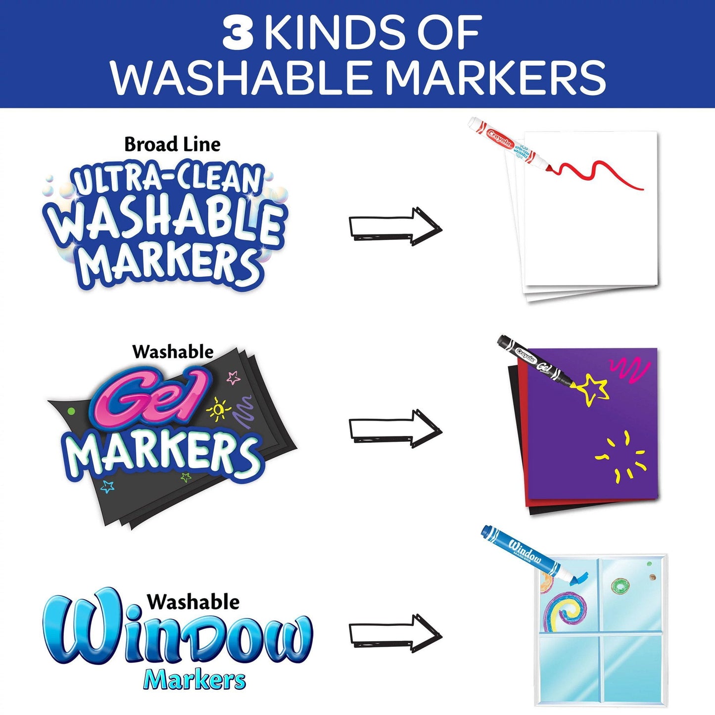 Crayola Washable Broad Line Markers with Gel FX Markers, 64 Count