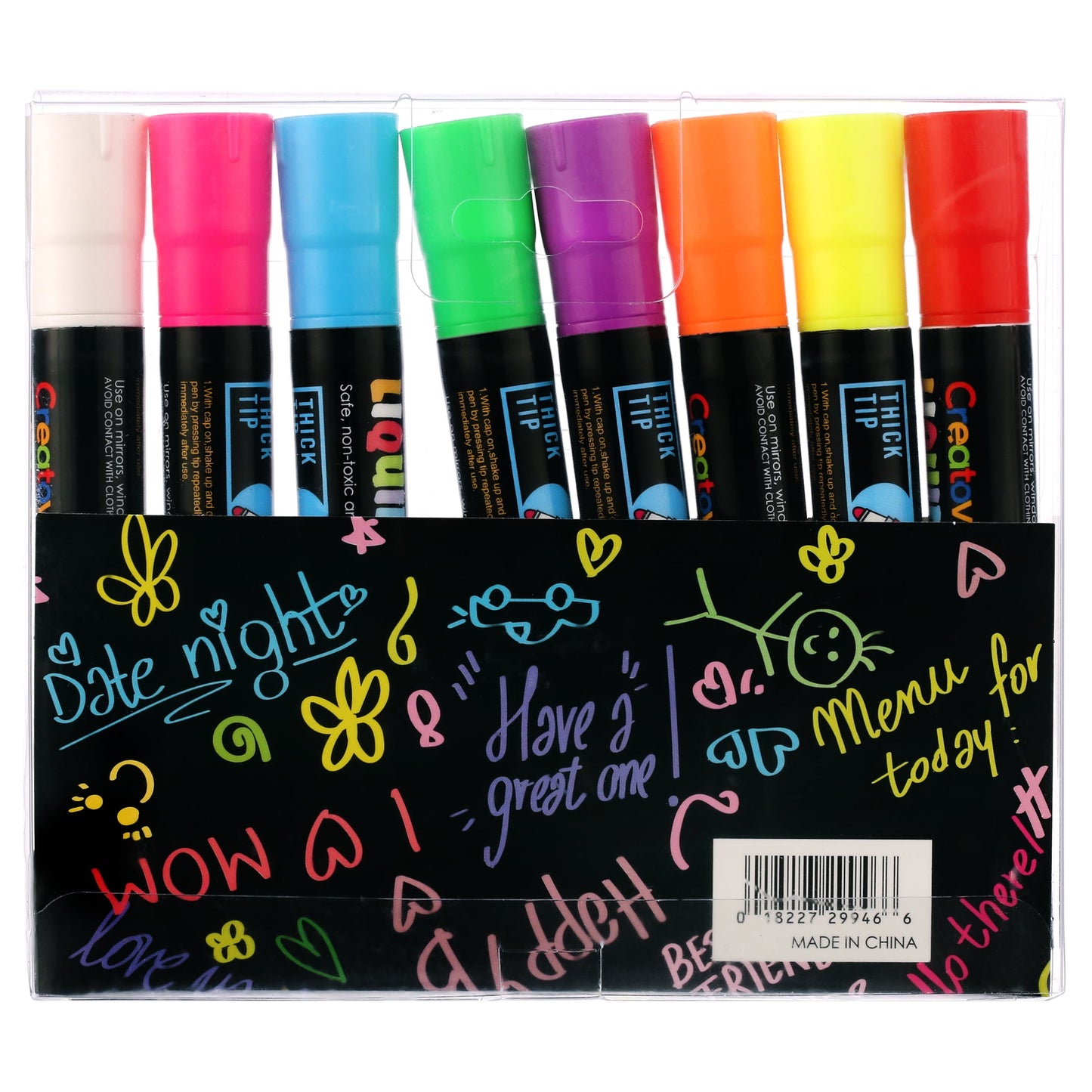 Creatov Liquid Chalk Washable Markers, 8 Colors, Neon & White, Safe & Easy to Use, Non-Toxic