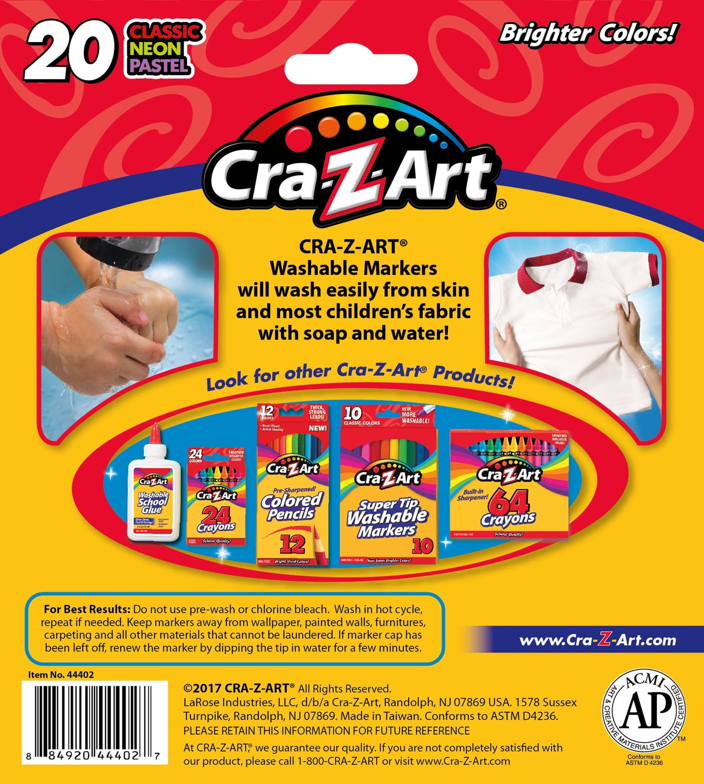 (4 pack) Cra-Z-Art 20 Count Multicolor Broad Line Washable Art Markers, Back to School Supplies