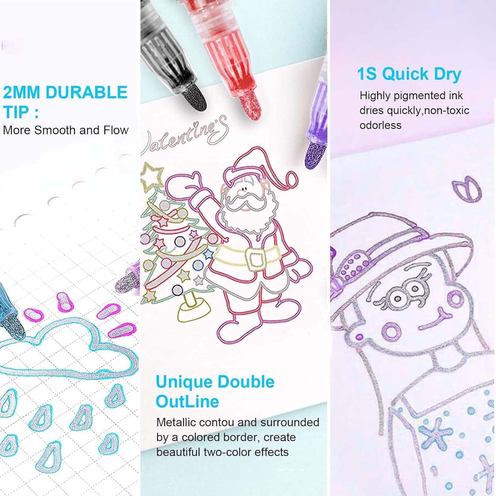 Summercome Outline Shimmer Glitter Markers, 48 Colors Double Line Shimmer Marker, Perfect for Doodling, Drawing, Art Supplies, Arts and Crafts, Stocking Stuffers, Birthdays Gifts