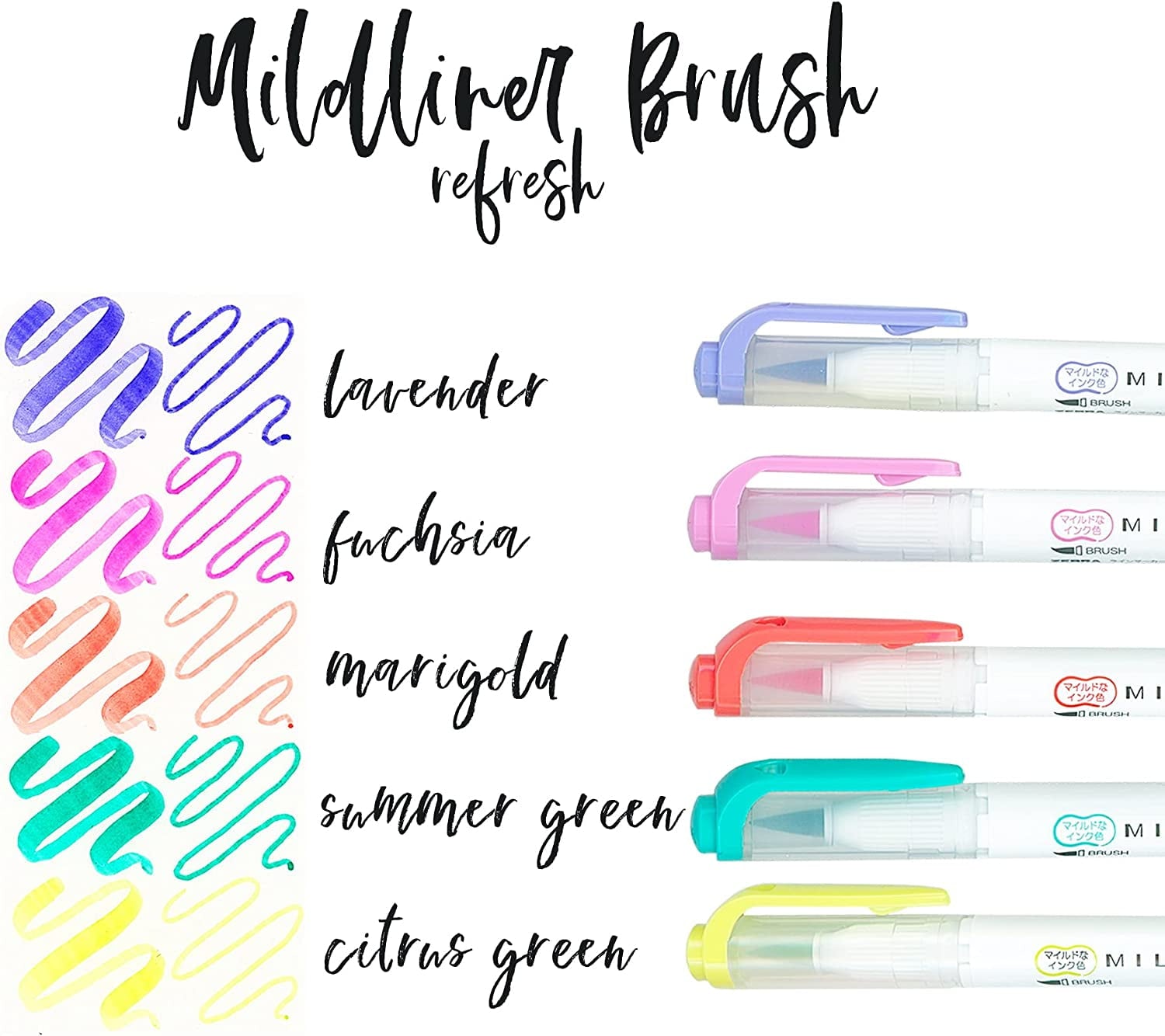 Zebra Mildliner Double Ended Brush Collection 5/Pkg-Refresh - Assorted Colors